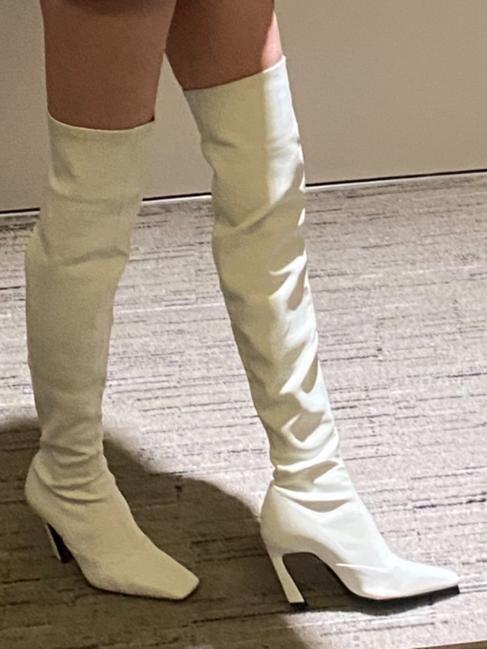 Zara White Faux Leather Thigh High Boots Size 37 (US7) Sexy Stylish